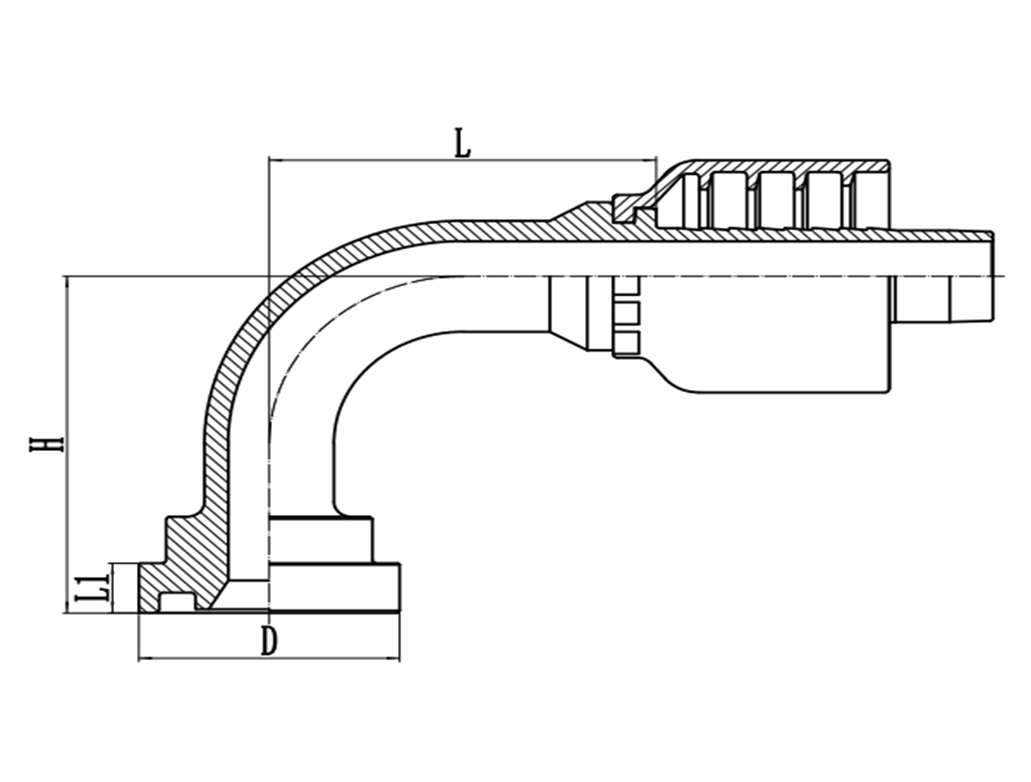 90°弯SAE法兰6000PSI⼀体式接头